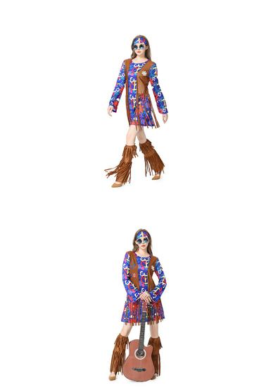 Halloween Hippie Tassel Costume Set: Retro Bohemian Skirt, Euro-American Hip Hop Cosplay