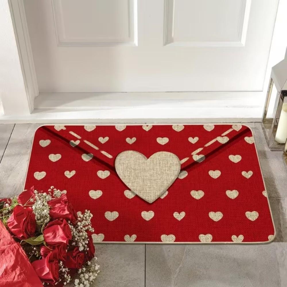 Soft Valentine Day Floor Mat Weaving Texture Rose Door Mat Romantic Heart Anti Slip Mat  Entryway