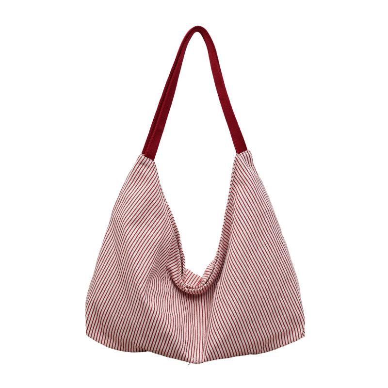 Borsa Hobo in Tela a Righe Morbida con Ampia Tracolla Grande Capacità Borsa Tote Casual da Donna per l'Uso Quotidiano