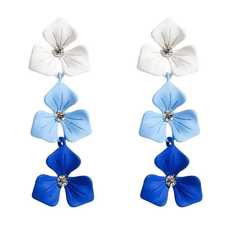 Pinkdudu Vintage Blue Flower Metal Earrings Simple Trendy Drop Earrings Women Jewelry PD2278