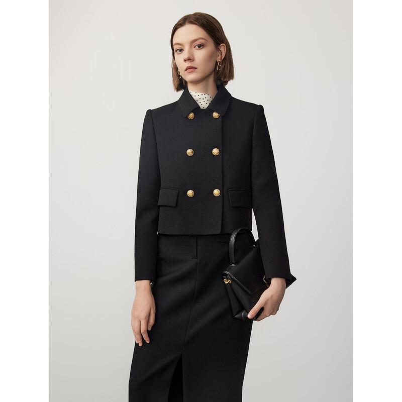 Langzi Wool Blend Retro Double-Breasted Short Jacket