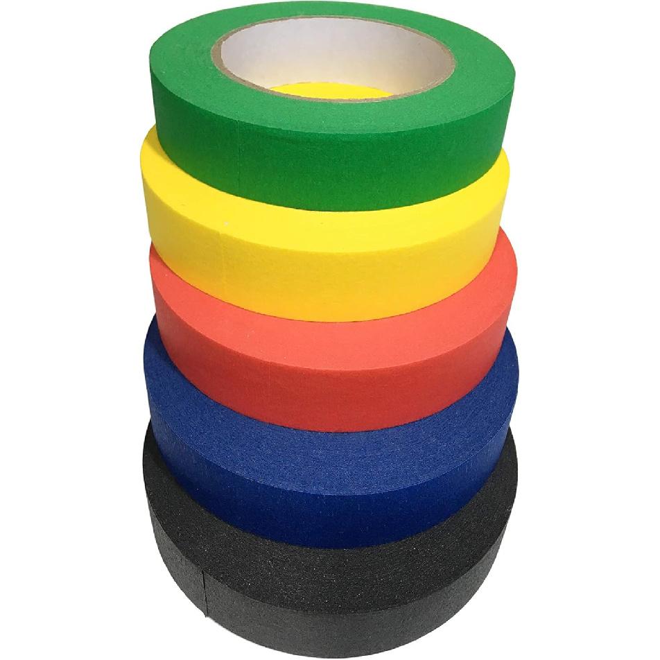 Assorted Color Tape for Crafting, 1 inch by 60 Yards, 5 Rolls, Colorful Masking and Washi Style Adhesive, Arts, Crafts, DIY Projects, Labeling,