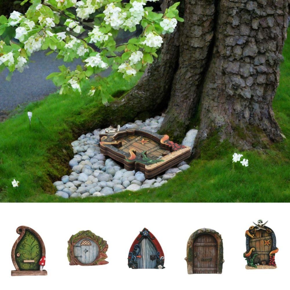Figurines Fairys Door Outdoor Garden Ornament Yard Art Fairy Garden Door Miniature Fairy Gnome Multicolor Wooden Fairy Gate