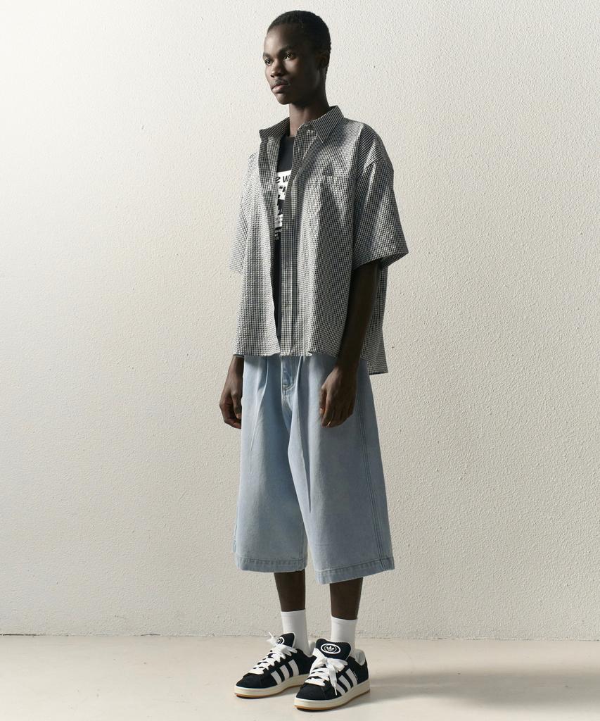 TAKEASY Giant Fit Cropped Washed Denim Pants (Light Blue)