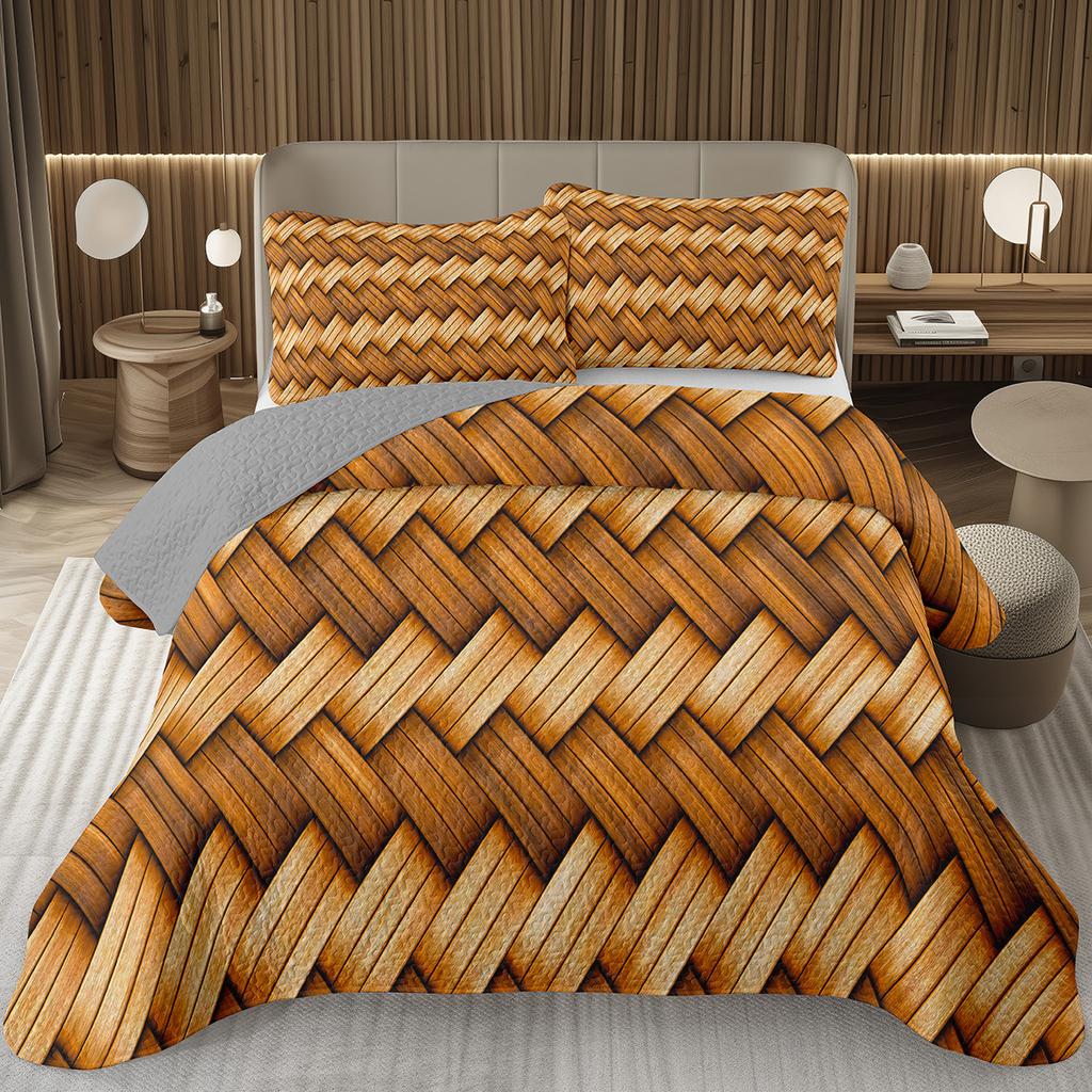 Wood Barn Door Bedspread Queen/Twin Wood Grain Quilted Coverlet Retro Rustic Farmhouse Bedding Set Reversible Grey Quilt Set