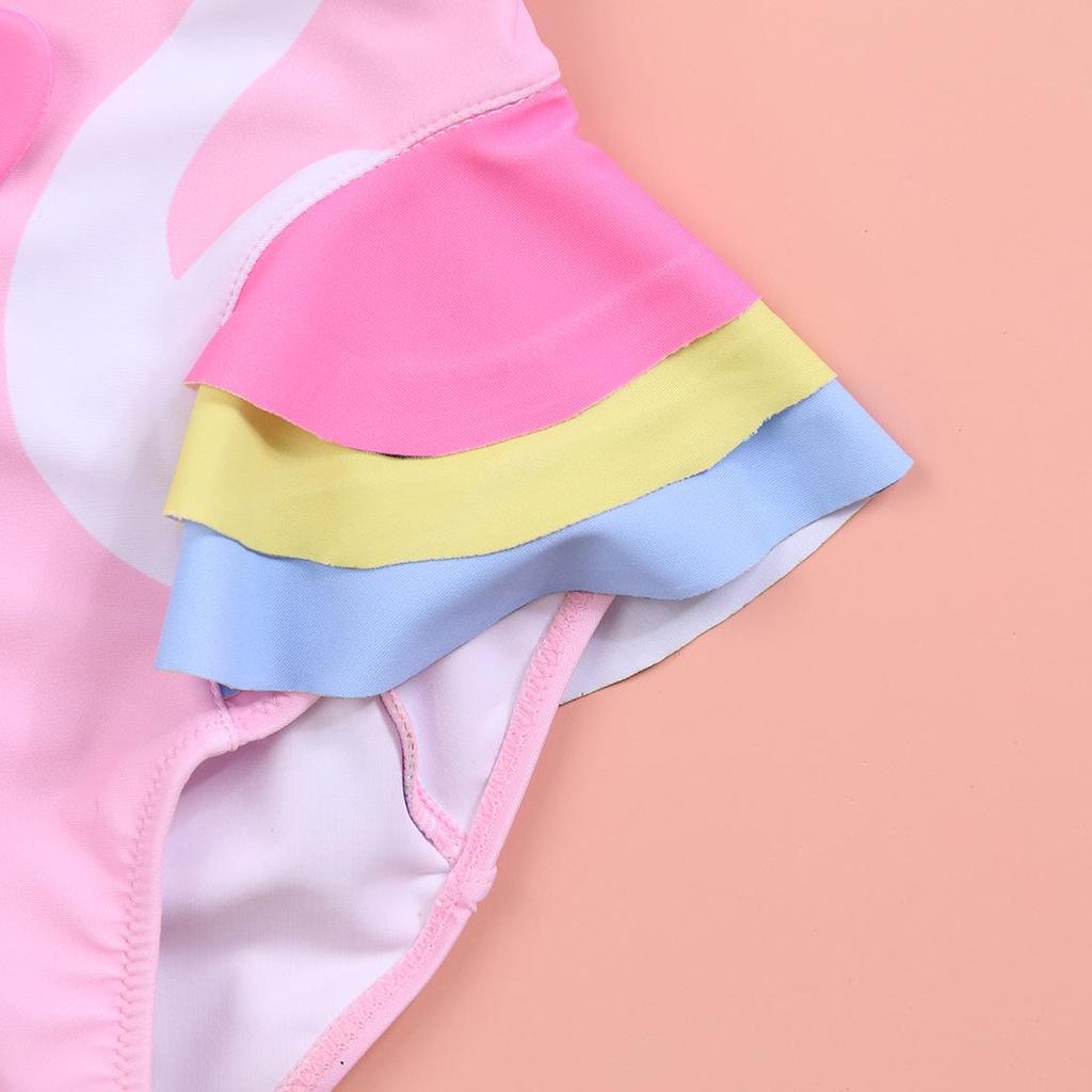 Flamingo Ruffle One-Piece Swimsuit for Girls: Cute, Comfortable, High-Elastic, High-Quality