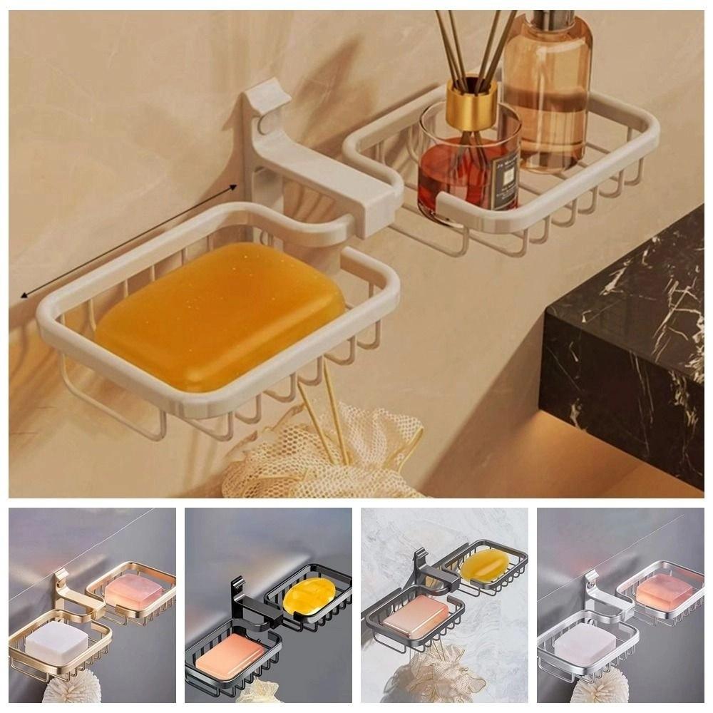 Aluminum Wall-mounted Soap Dish Punch-Free Self Adhesive Bathroom Soap Box Strong Load-bearing Rust-proof Soap Drain Box Kitchen