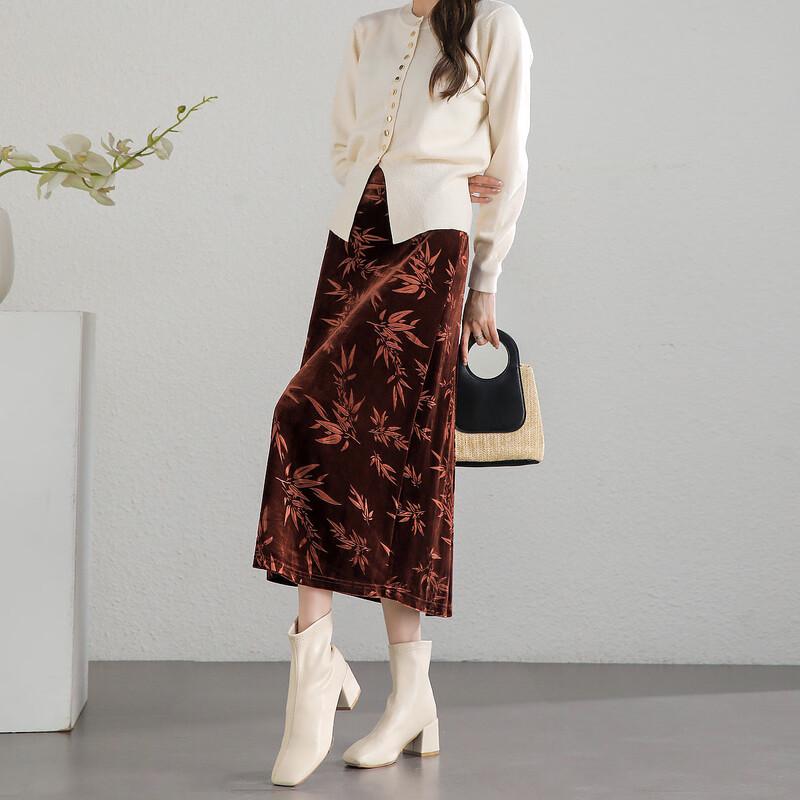 Demana Velvet Embossed A-Line Midi Skirt