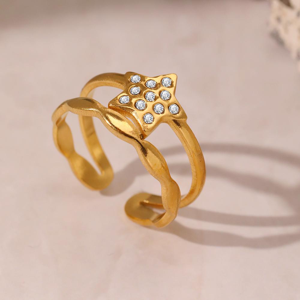 

Кольца из нержавеющей стали Новое корейское модное кольцо со звездой и цирконом Популярный дизайн Кольцо с регулируемым отверстием для женщин Циркон Банкетный подарок