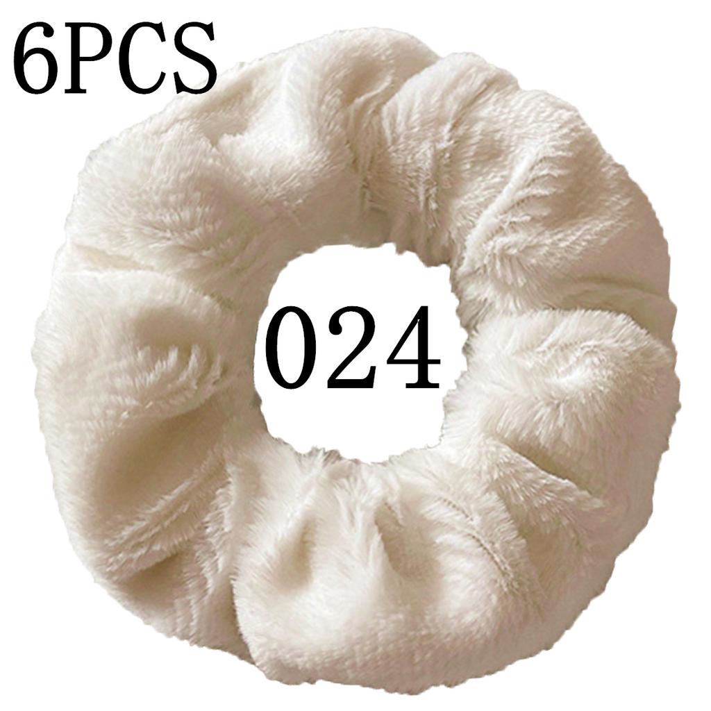 6pc Hair Scrunchies Furry Elastic Band Women Girl Ponytail Holder Rubber Ties Accessories Plush Faux Fur Soft Chiffon Headband