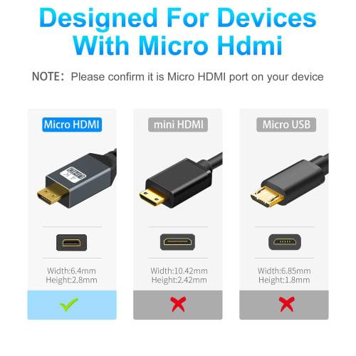 Twozoh Micro HDMI to HDMI Cable 3M (HDMI Micro Type D Male - HDMI Type A Male) 3D 4K 1080P @60Hz High Speed ??Micro HDMI HDMI Cable Compatible with Go