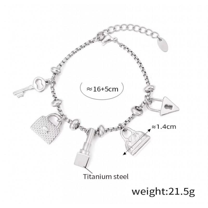 Vintage-Inspired Rhinestone Pendant Charm Bracelet Women 18K Gold Plated Titanium Steel Hypoallergenic Fade-Resistant