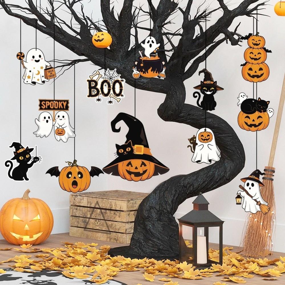 Cute Halloween Paper Hanging Ornament Cat Pumpkin Pendant Creative Ghost Ornament Yard Decor