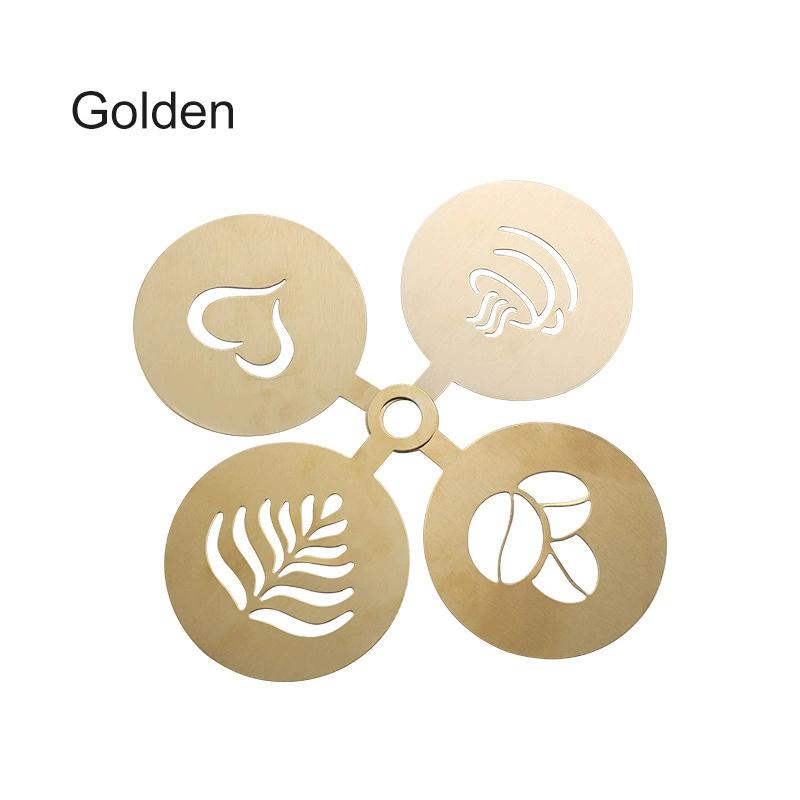 

4pcs Golden Stainless Steel Coffee Stencil Latte Cappuccino Decorating Stencils Cake Cookie Art Baking Mold For Barista Template Stainless Steel