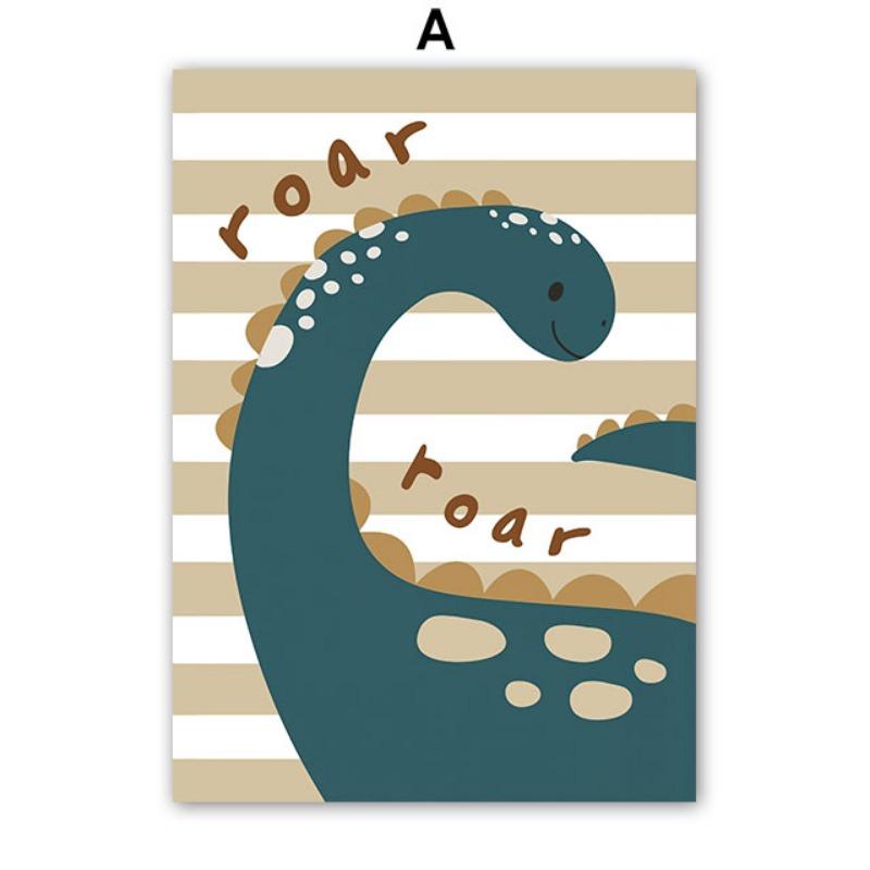Cartoon Dinosaur Custom Baby Name Wall Art Canvas Painting Nordic Dino Posters And Prints Wall Pictures Children Kids Room Decor