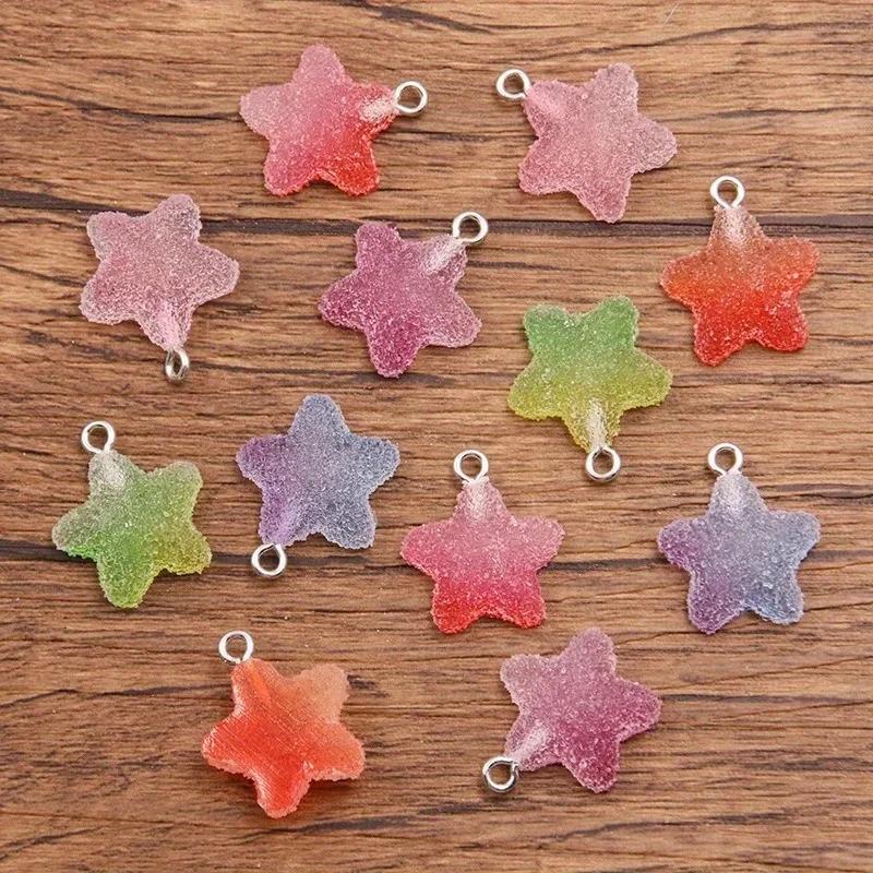 20Pcs Mix Size Colorful Bear Hearts Charms Resin Cabochons Glitter Gummy Candy Necklace Keychain Pendant DIY Making Accessories