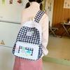 Schoolbag Korean Version Ins Cartoon Plaid Backpack Female Niche Design Cute Kitten Student Schoolbag Casual Versatile Backpack