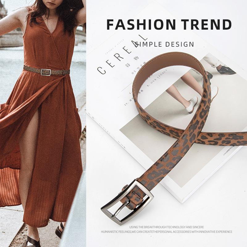 Leopard Print Fashion Retro Women's Belt Korean Style Trendy Alloy Pin Buckle Versatile Jeans Decorative Belt for Women