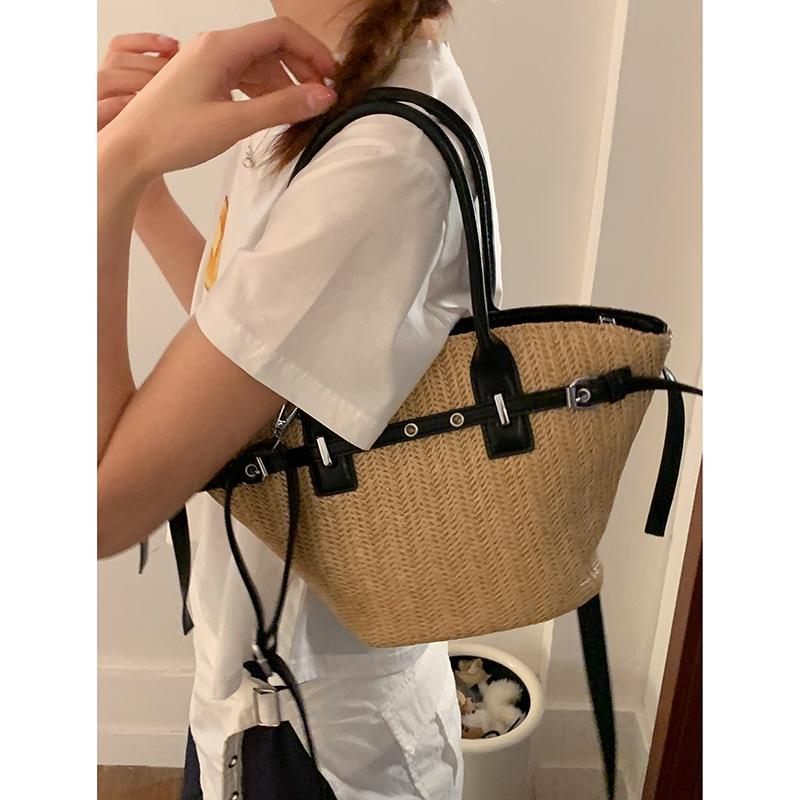 

Summer portable woven bag women s 2025 new fashion vegetable basket bag large capacity straw bag simple messenger bag чёрный