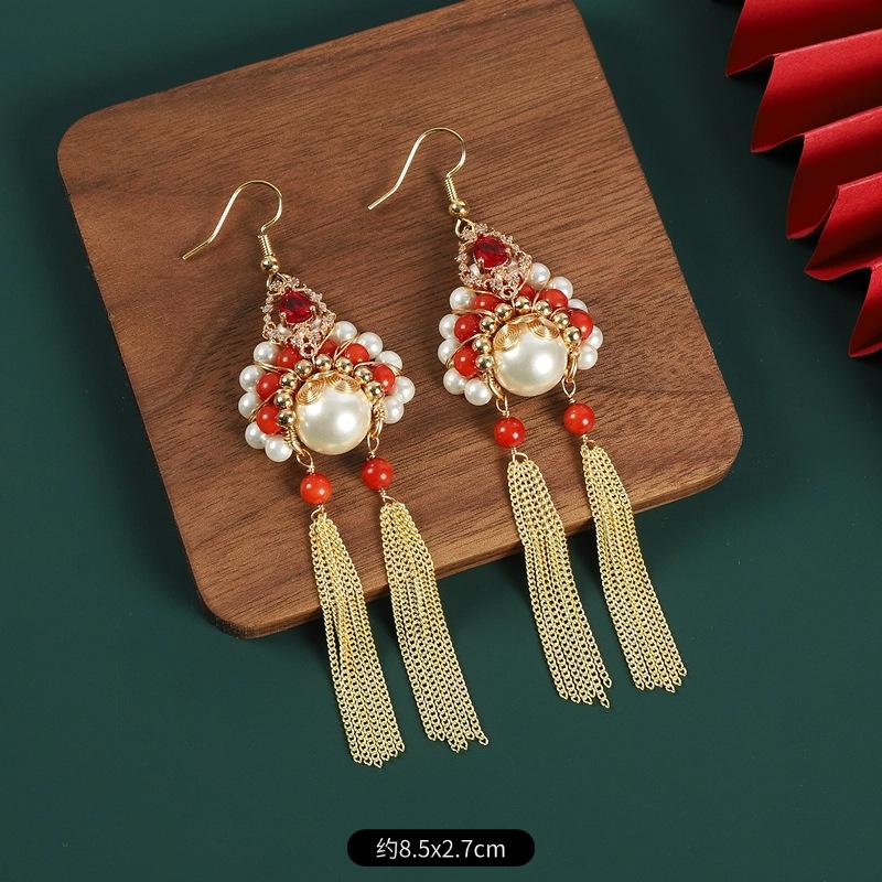 Dao Ma Dan face fringed pearl earrings design sense temperament long niche Guochao earrings women