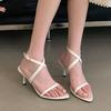 Fashion New Summer Fashion Pointed Toe Women Thin Heel Pumps Shoes Shallow Footwear Ankle Warp Ladies Heeled Shoes Female Sandals