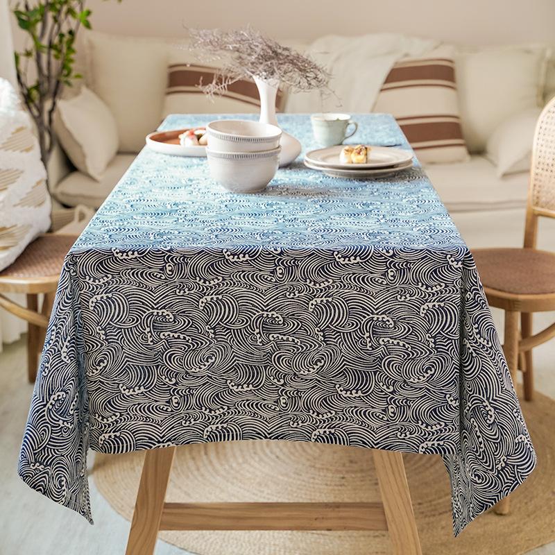 Round/Rectangle Tablecloth With Plaid Geometry Polyester Cotton Dust-Proof Washable Table Cover For Coffee Tea Dining Decoration
