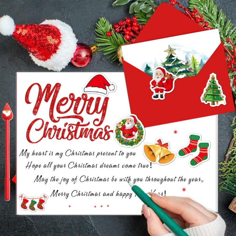 DIY Merry Christmas Scrapbook Kid's Journal Set Red Stationery Box Gold Silver Foil Notebooks Stickers Decorative Clips Pen Set