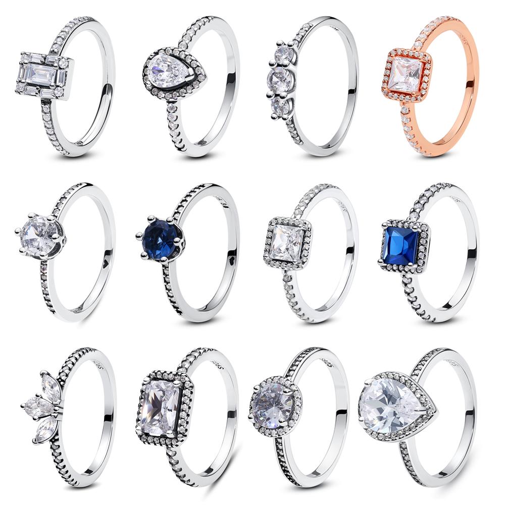 Original 925 Silver Ring Love Heart Pave CZ Crystal Stackable Rings For Women Wedding Engagement Birthday Gift Jewelry