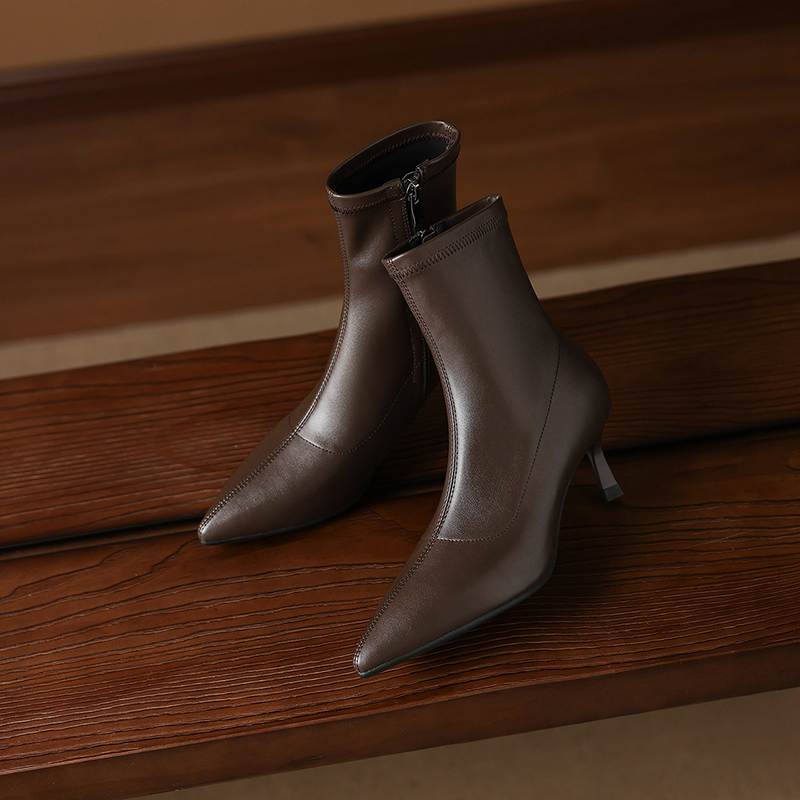 Krazing Pot Microfiber Pointed Toe Thin High Heels Modern Boots Size 42 Zip Women Elastic Ankle Boots