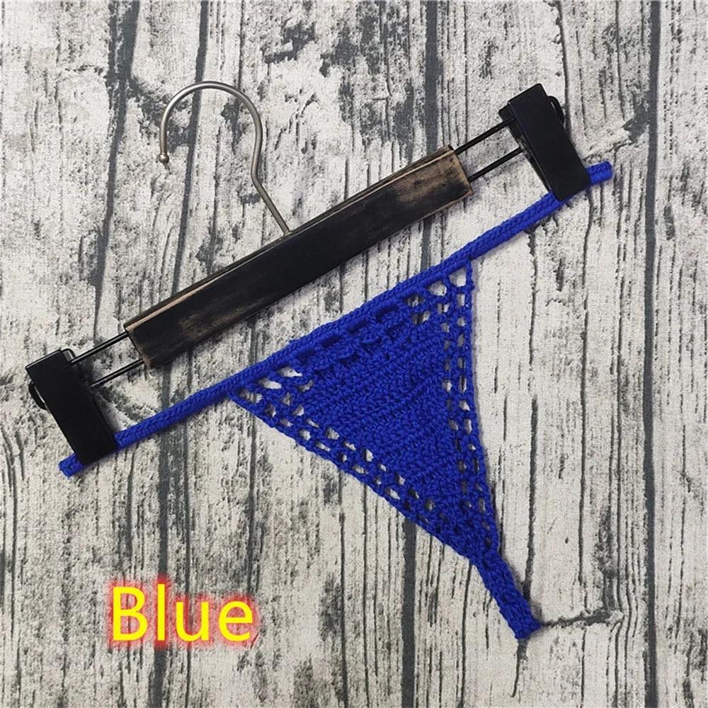 1pc Hand Crochet Sexy Women Bikini Thongs T Back G strings Panties Lingerie Solid Female Briefs Underwear