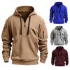 Men Hoodie Zipper And Strap Decor Drawstring Hooded Top Fall Spring Winter Patchwork Pullover Hoodie with Elastic Cuffs for Outdoor