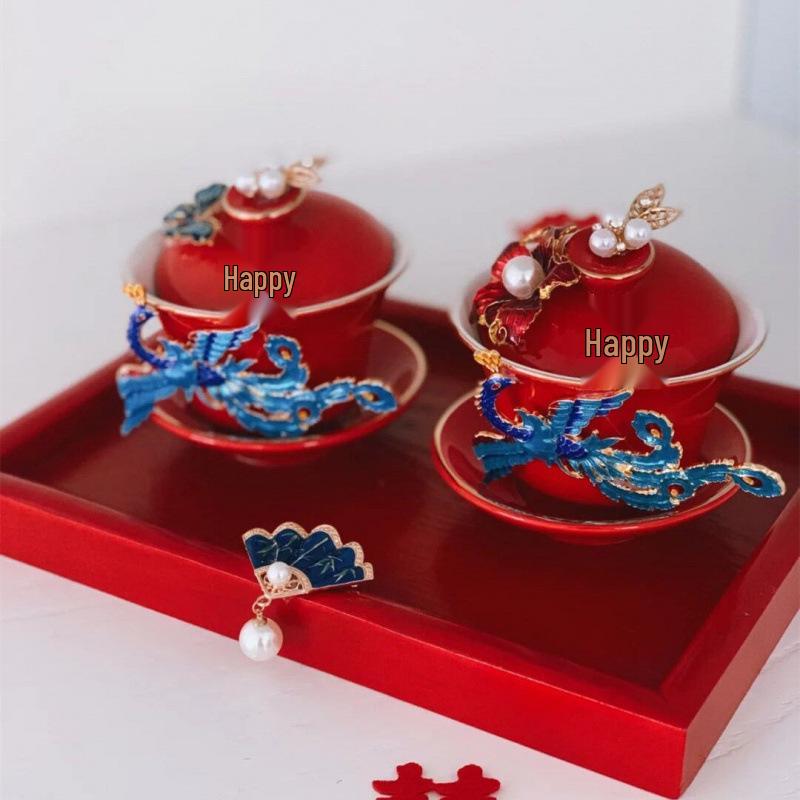 Wedding Ceramic Gaiwan Tea Cup Set