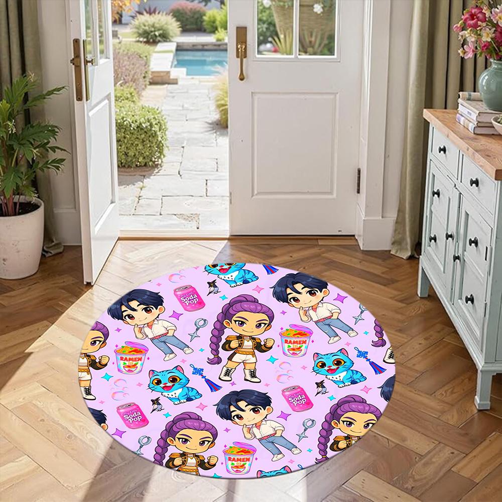 Kpop Round Office Rug Design for Outdoor Decorate Room Game Room Balcony Antislip Round Carpet Anime Office Decor Best for Christmas