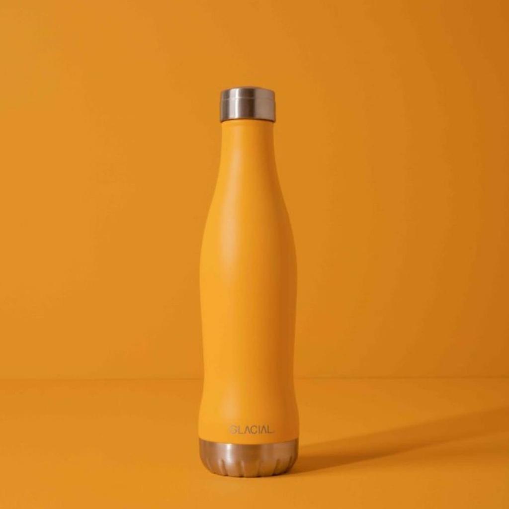 GLACIAL Water Bottle, Vacuum Insulated Stainless Steel Bottle, 600ml, Heat/Cold, Carbonated, Sweden, Glacial, Matte Yellow