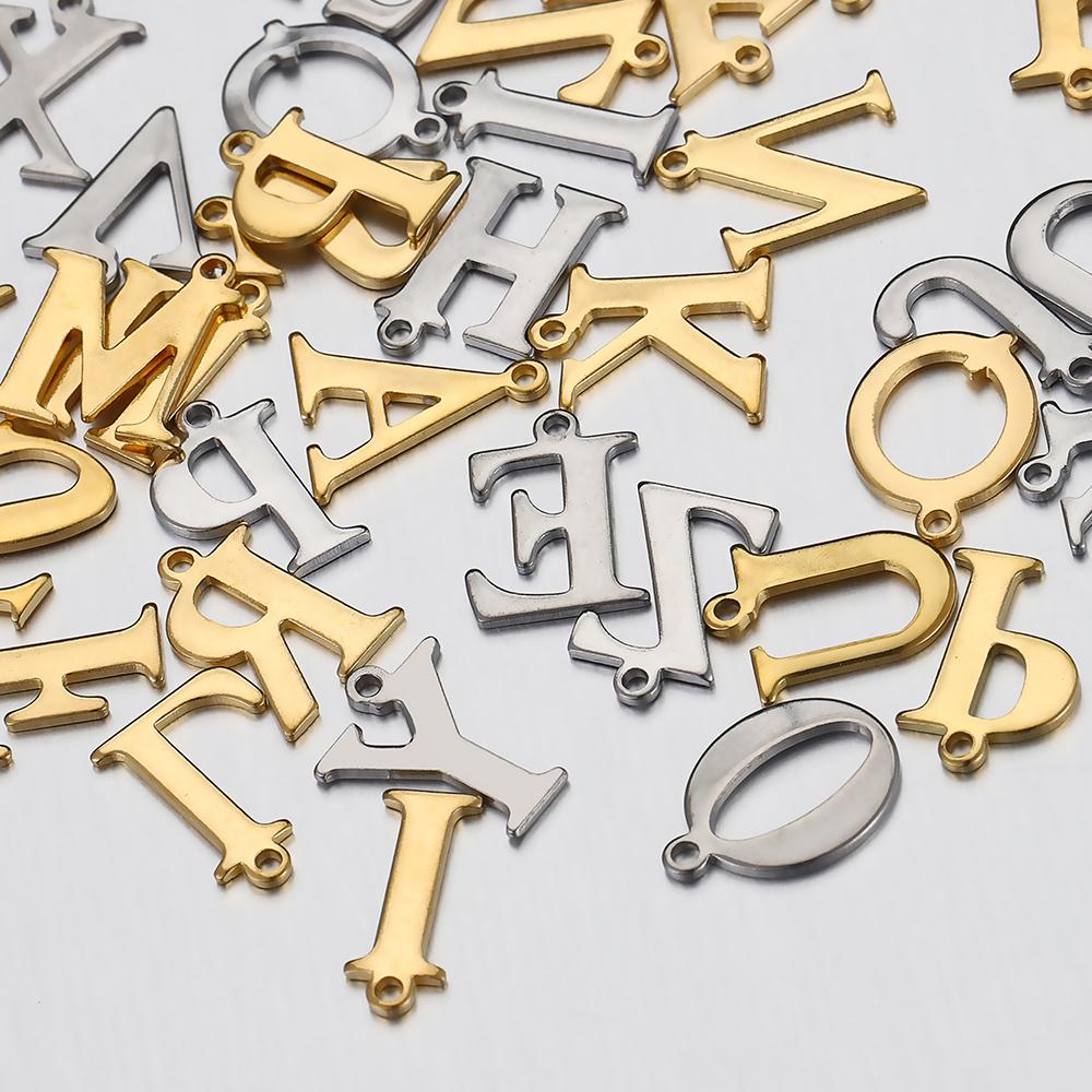20pcs Stainless Steel Gold Letter Charm Initial Charms Alphabet Beads Pendants Assorted for Bracelet Necklace Jewelry Making DIY