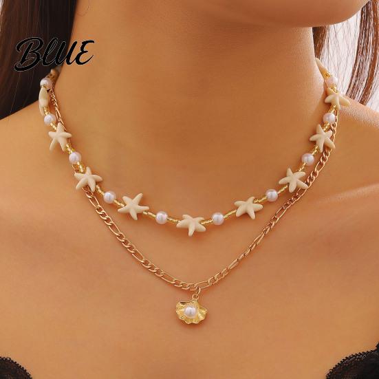 Dainty Necklace Bohemia Starfish Faux Pearl Lightweight Hypoallergenic Women Shell