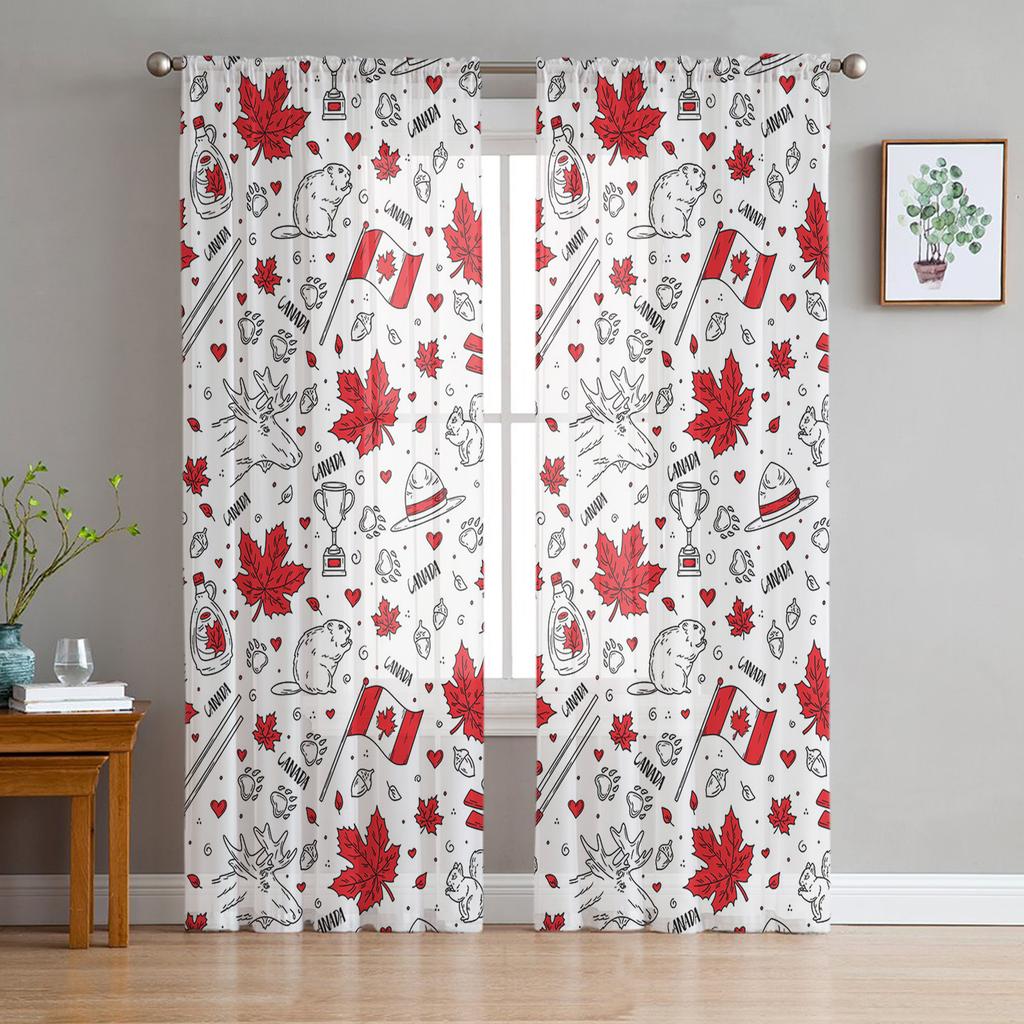 Youth Bedroom Sheer Curtains Maple Leaf Falling Yellow Kitchen Study Hanging Curtains Living Room Holiday Decor Tulle Curtains