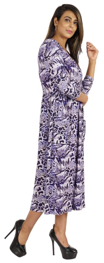 Phagun Women Summer Midi Dress Casual Loose Pockets Dress Scoop Neck Dresses