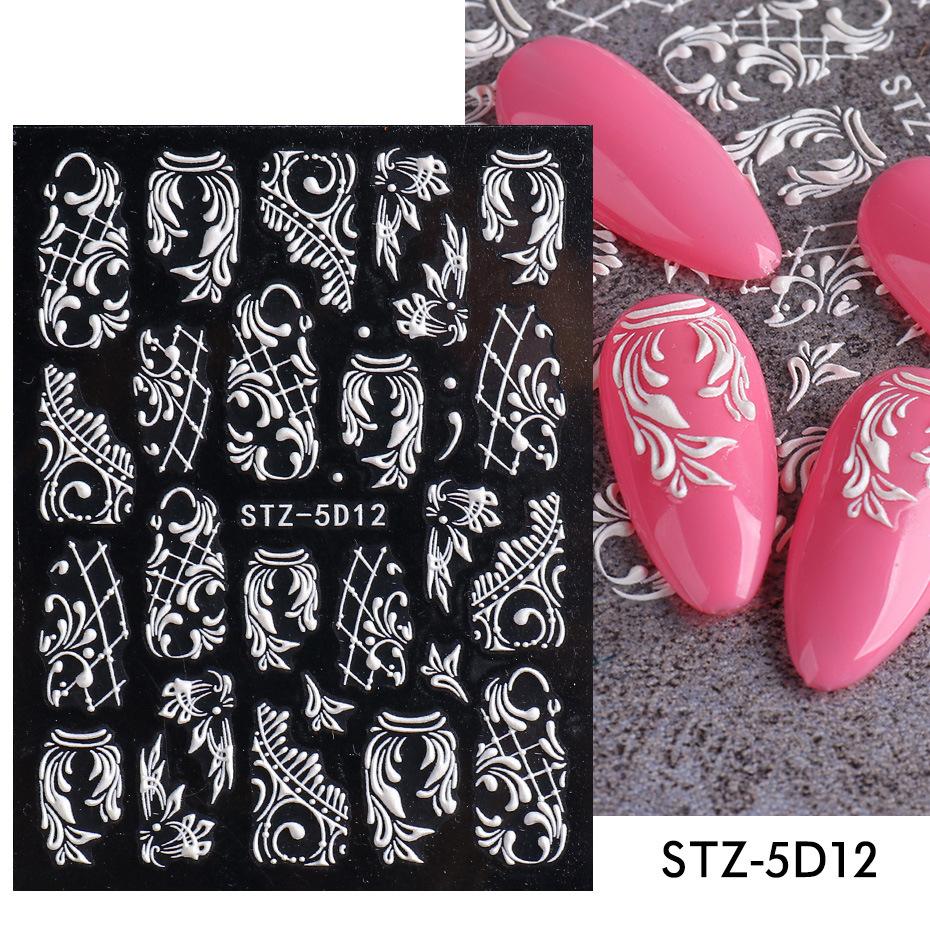5D White Embossed Flower Nail Art Sticker Decal Nail Decoraiton