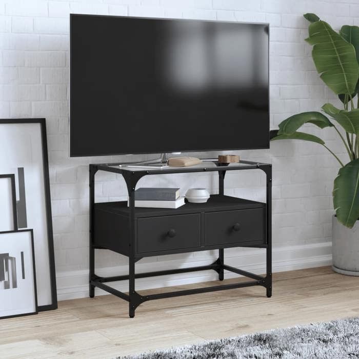 VidaXL TV Stand and Black Glass Top 60x35x51 Cm Engineered Wood, TV Stand, Media Cabinet, HiFi Cabinet, TV Unit, 846054