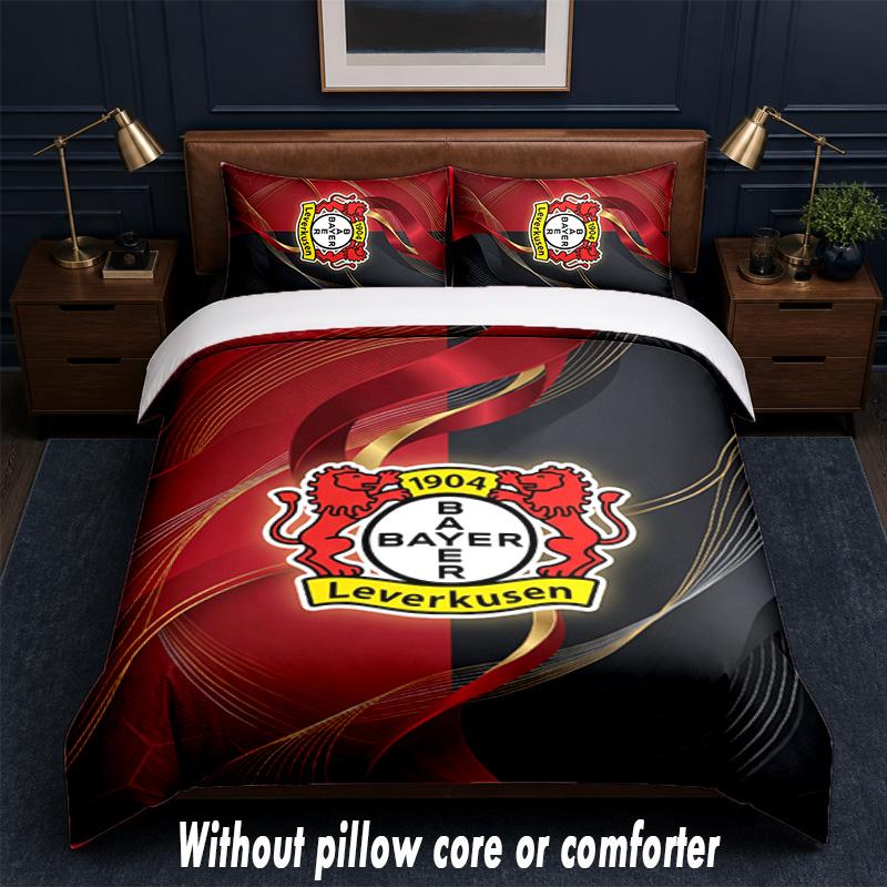 Bayer Leverkusen Football Design Bed Bedding Set 1 Duvet Cover + 2 Pillowcases Soft Breathable Household Bed Linens