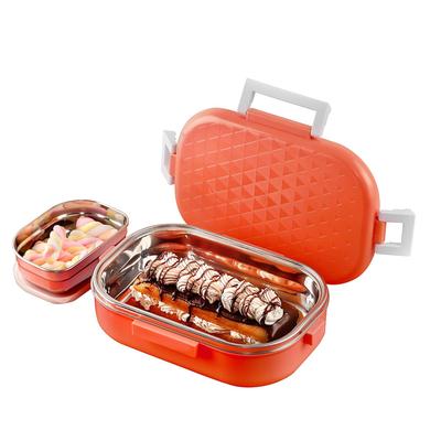 Sızdırmaz Kapaklı ve Sebze Bölmeli Çocuk Okul İçin Yalıtımlı Paslanmaz Çelik Beslenme Kutusu | Turuncu | Temizlemesi Kolay | 700ml 2 Bölmeli Tiffin Seti