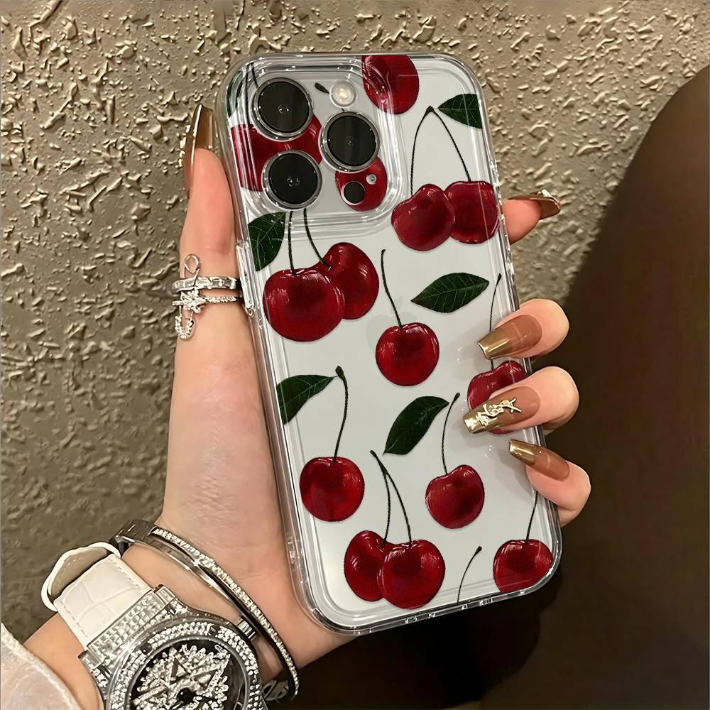 Cherry Watercolor Clear Phone Case For Iphone 17E 16 15 14 13 12 11 Pro Max 15 Plus 16E Shockproof Soft Transparent Cover Fundas