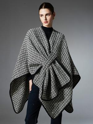 Winter Wool Shawl Scarf Women Lady Layers Poncho Elegant Black White Plaid Wrap Casual Scarve Capa Para Mujer Fashion Warm Party