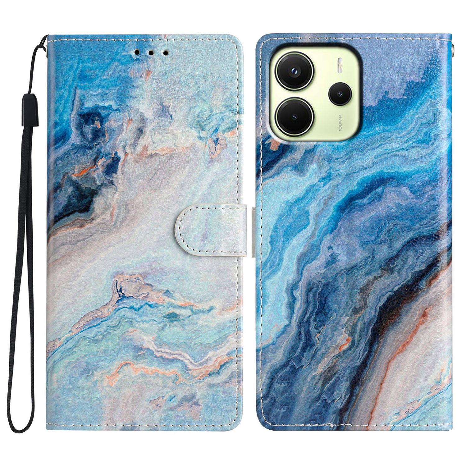 

Для Xiaomi Redmi Note 14 4G (163,25 мм) Чехол-кошелек из искусственной кожи с принтом, подставка, чехол для телефона с ремешком Blue Marble