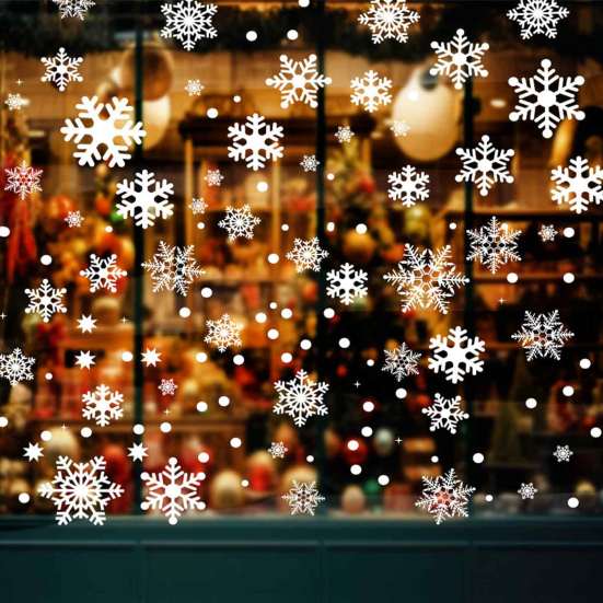 Reusable Holiday Window Clings 3PCS Christmas Snowflake Static Stickers, Cling Decals, PVC Winter Decorations Home Decoration for Glass Windows