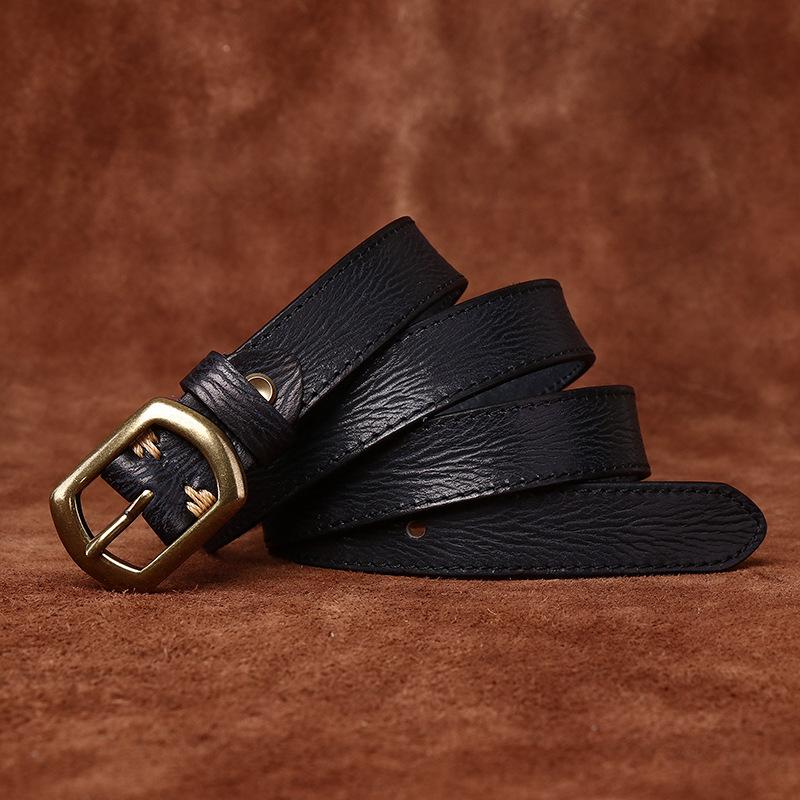 Retro Fashion Personalized Concave Belt Women'S Leather Pin Buckle Pure Cowhide Korean Version Versatile Rough Pattern Jeans Belt Women