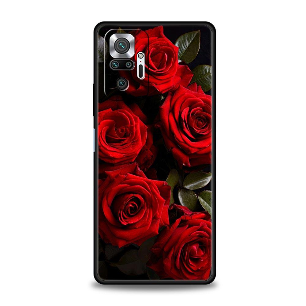 Red Roses Flowers Phone Case For Xiaomi Redmi Note 14 13 5G 10 11 12 Pro Plus 4G 14C 13C 12C 10C Black Cover