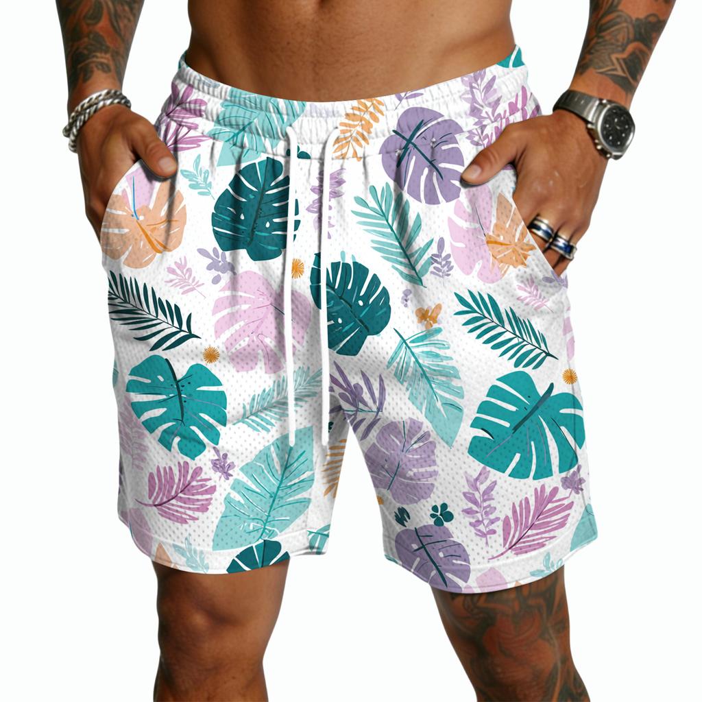 Pantaloncini Leggeri da Uomo con Coulisse Asciugatura Rapida Vestibilità Rilassata Cinque Tasche Pantaloncini Casual Stampa Hawaiana per Estate Spiaggia Outdoor