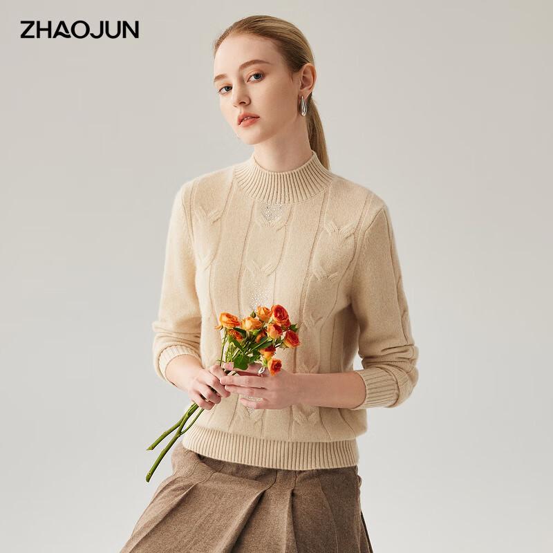 

Женский свитер Zhaojun из 100% кашемира с полуворотником и кабельной вязкой L